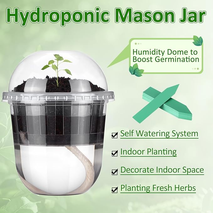 50 Pcs 3.7 Inches Clear Hydroponic Pots Kit Includes Self Watering Nursery Cups with Humidity Domes, Grow Baskets & Absorbing Wicks Reusable Seed Pots for Indoor Plants Herbs Seedling