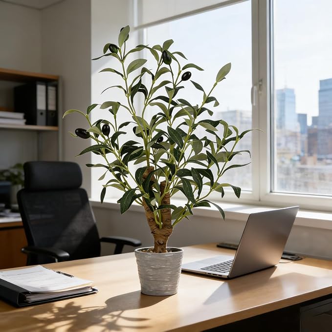 TOARTi Artificial Small Olive Tree Potted Plant with Stone Pot, 11.8" Tall Japanese Bonsai Tree Faux Plants Desk Plant, Realistic Greenery Decor for for Home Bedroom Bathroom Office Desk