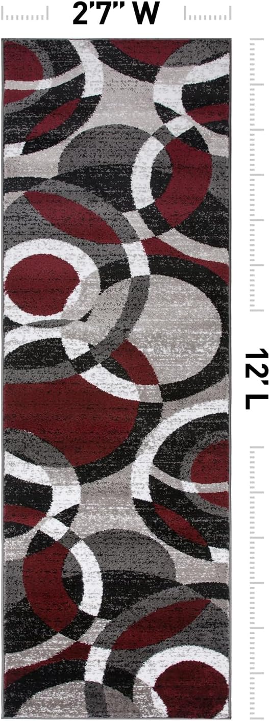 Rugshop Abstract Circles Contemporary High Traffic Runner Rug Red 2'7" x 12'