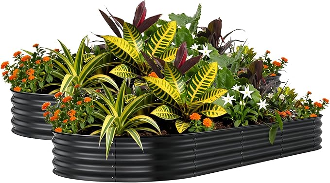 Garvee 2 Pack 6x3x1ft Galvanized Raised Garden Bed Kit, Oval Metal Planter Boxes with Anti-Cut Safety Edges, Rust-Resistant Deep Root Planters for Outdoor Vegetables, Flowers, Herbs, Gary