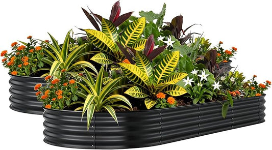GarveeLife 2 Pack Galvanized Raised Garden Bed Outdoor, 8x4x1 ft Metal Planter Box for Flowers Vegetables, Rust-Resistant Raised Garden Beds for Gardening, Easy Assembly, Gray