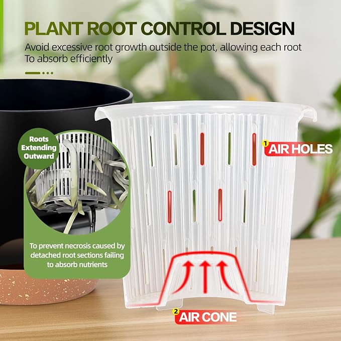 3Packs Self Watering Orchid Pots for Indoor Plants,5.8 Inch Macetas para Orqudeas,Flower Pots for Indoor Plants with Holes(Black)