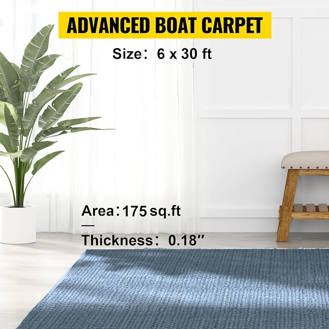 Happybuy 6 ft x 29.5 ft Grey Marine Carpet for Boats Waterproof - 0.18" Thick Indoor Outdoor Rug Carpet Roll for Home Patio Porch Deck
