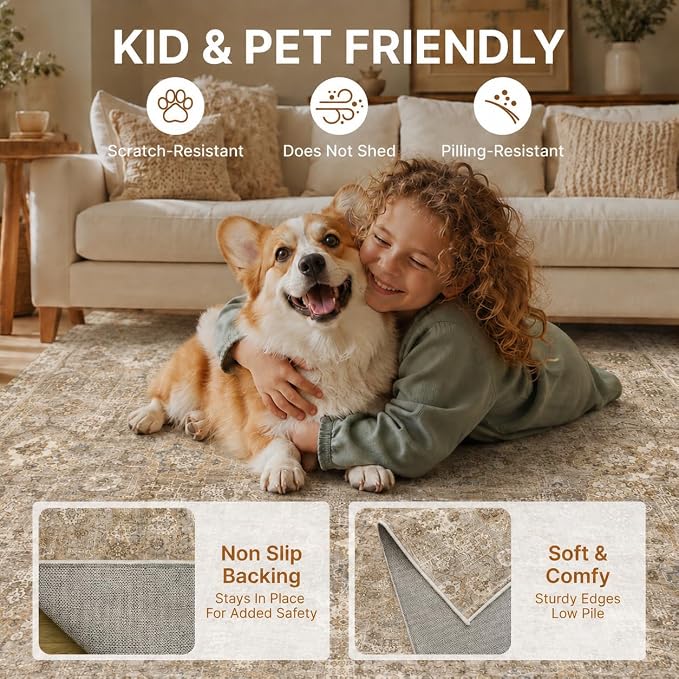 2x3 Area Rug Washable Vintage: Non Slip Throw Rugs for Entryway | Indoor Door Mat for Kitchen Soft Low Pile Thin Small Carpet for Hallway Bedroom Dining Room Home Office Decor