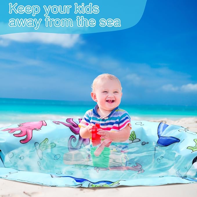 Tondiamo Baby Beach Pool for Toddler Kids Waterproof Foldable, 4.6 x 4.6 ft | 2 in 1 Sandproof Play Blanket, Portable Outdoor Vacation Summer, Mini Splash Pad, Quick Setup with Drawstring