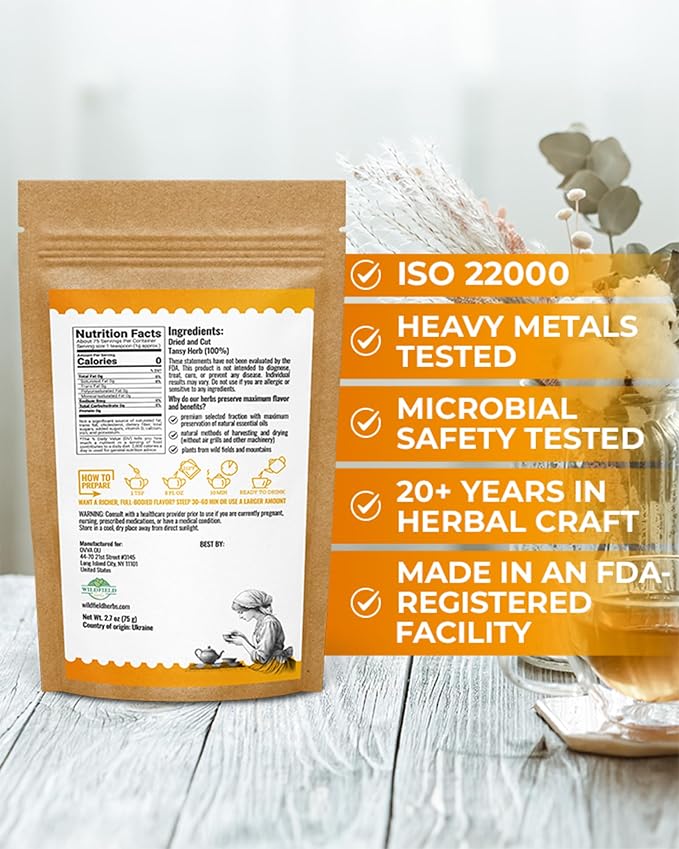 1.8 oz. Pishma Tea Tansy Flowers Herbal Tea (Tanacetum Vulgare L.) - 50g Dried Cut Tansy Flowers Herb