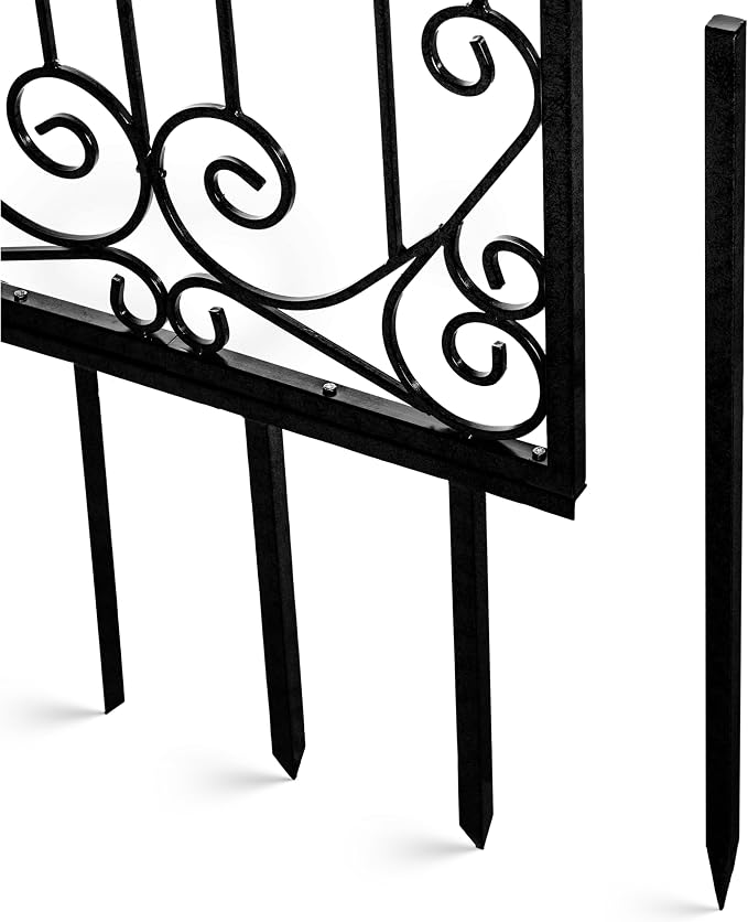 H Potter Scroll Garden Trellis 72" H, Freestanding Heavy Duty Iron, Black | Ground spikes included. Durable powder-coated finish. Supports climbing roses, clematis, ivy and vines.