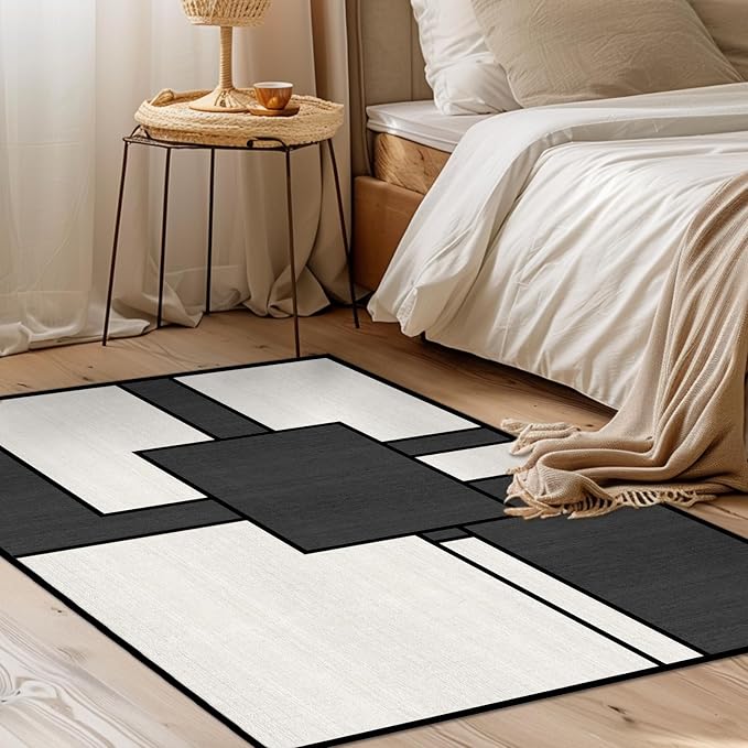 Black and White Entryway Area Rug 2x3 Geometric Small Rug for Entry | Machine Washable Geometric Door Mat Low Pile Abstract Rugs Non-Slip Carpet for Entry Bedroom Kitchen Bathroom Laundry
