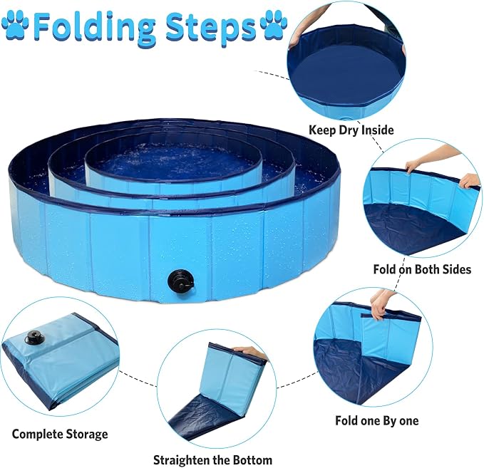Foldable Dog Pet Bath Pool,Hard Plastic Collapsible Pet Bath Tub & Wading Pool or Dogs and Cats for Indoor/Outdoor Use,Grey 47x12 Inches