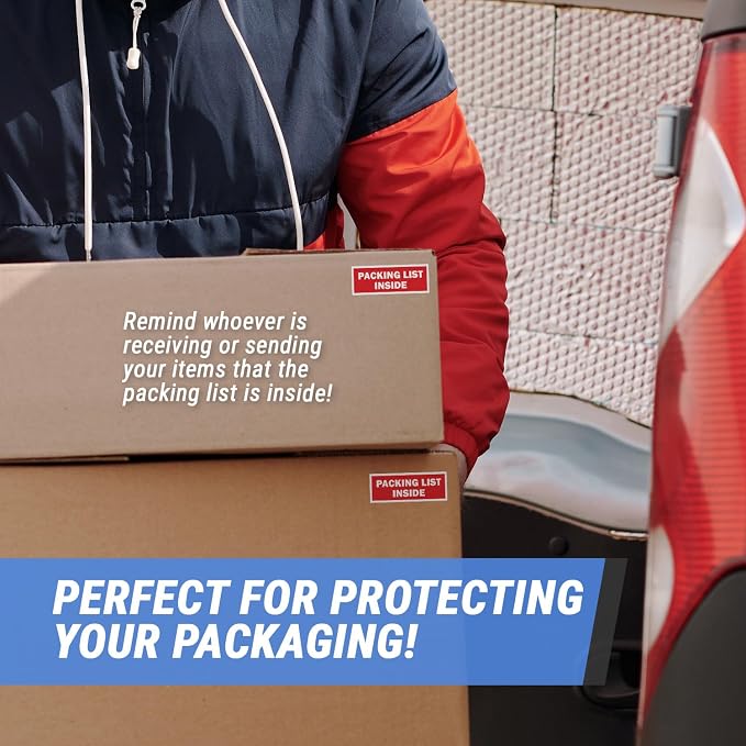 Packing List Labels, 1.5 x 4 inch, Red, 900 Labels | Packing List Inside Stickers, Freight Forwarding, Shipping & Handling, Semi-Gloss Coated