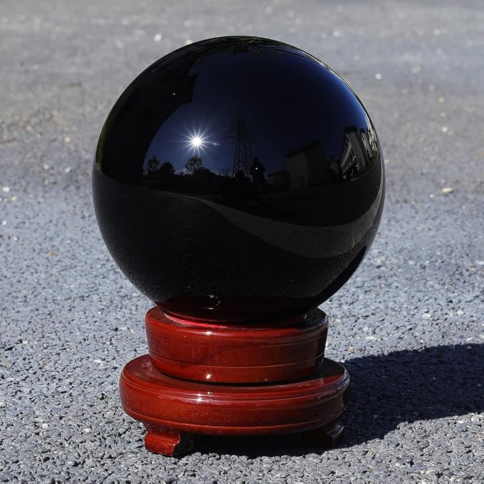 LONGWIN 150mm(5.9 inch) Big Divination Black Crystal Ball for Witchcraft Fengshui Sphere Home Decorations Meditation Ornaments