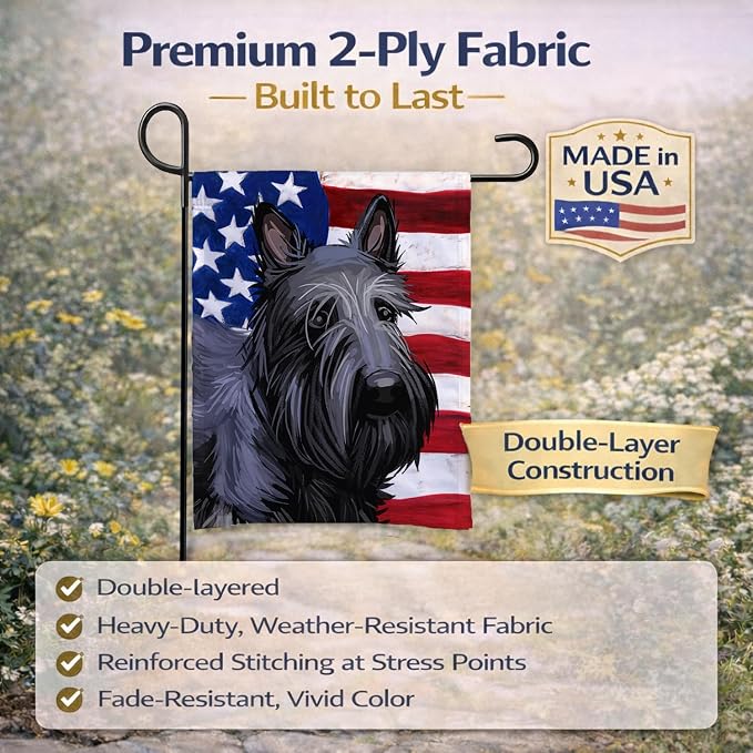 Caroline's Treasures CK6696GF Scottish Terrier Dog American Flag Garden Flag Mailbox Flag Decorative Yard Flag Banner Outside Patio Artwork Yard Flower Beds, Garden Size, Multicolor