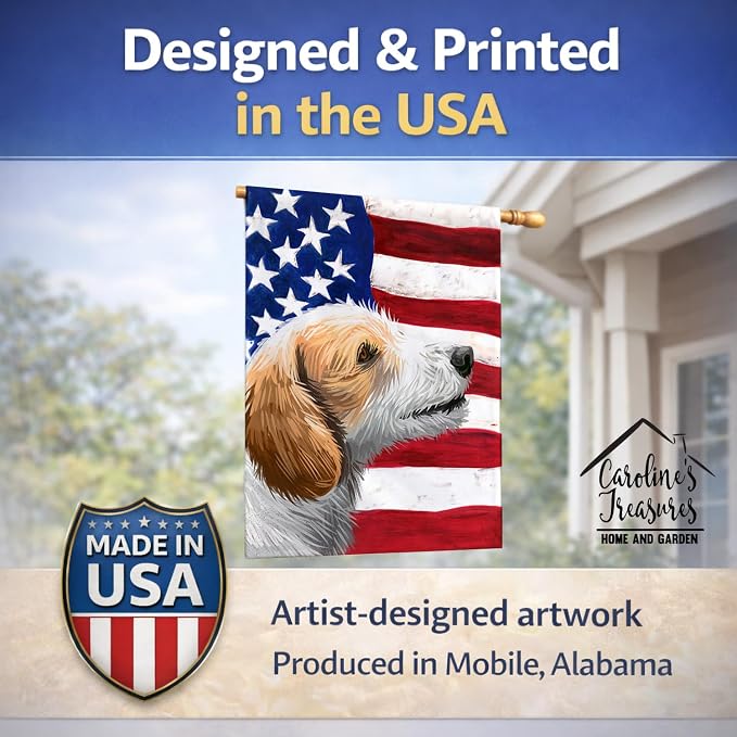 Caroline's Treasures CK6574CHF Istrian Coarse-haired Hound American Flag House Flag Large Porch Sleeve Pole Decorative Outside Yard Banner Artwork Wall Hanging, Polyester, House Size, Multicolor