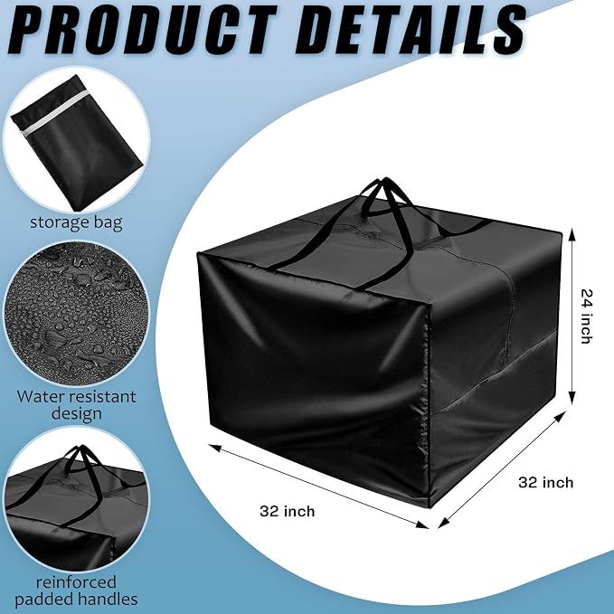 Patelai 2 Pcs Outdoor Patio Cushion Storage Bags, 32 x 32 x 24'' 105 Gallon Moving Bags with Zipper Handles Waterproof Oxford for Christmas Tree Picnic Patio Furniture Pillow Storage (Black)