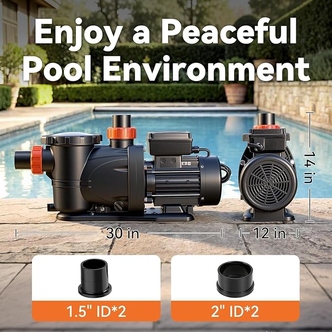 LEO 3HP In/Above Ground Pool Pump with Timer High Flow Powerful Self Priming Pool Pump, Single Speed 115V 7910GPH, Orange Red
