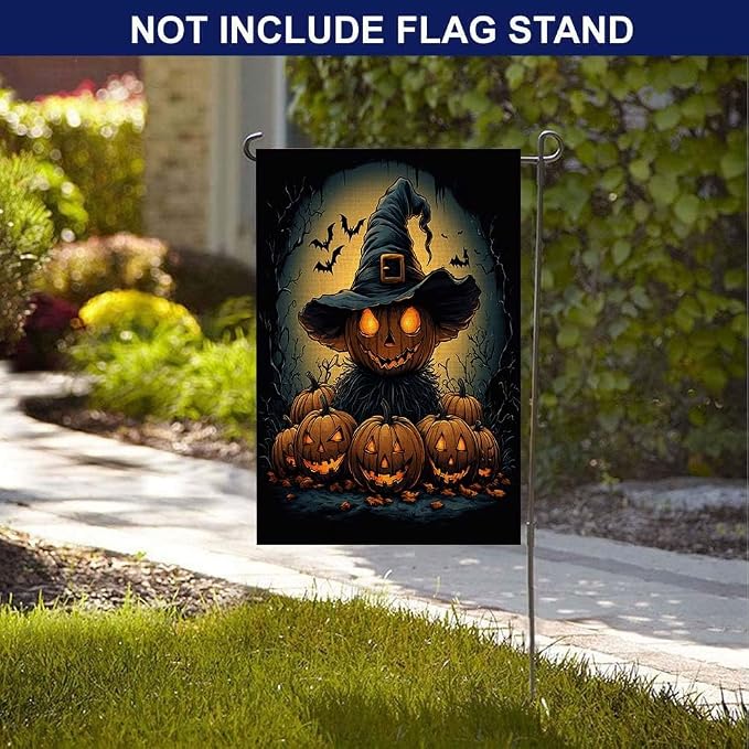 EMMTEEY Halloween Garden Flag Scary Halloween 12.5X18 Double-Sided, Seasonal Yard Flags Pumpkin Bats Small Burlap Garden Flags for Outside Front/Back Door