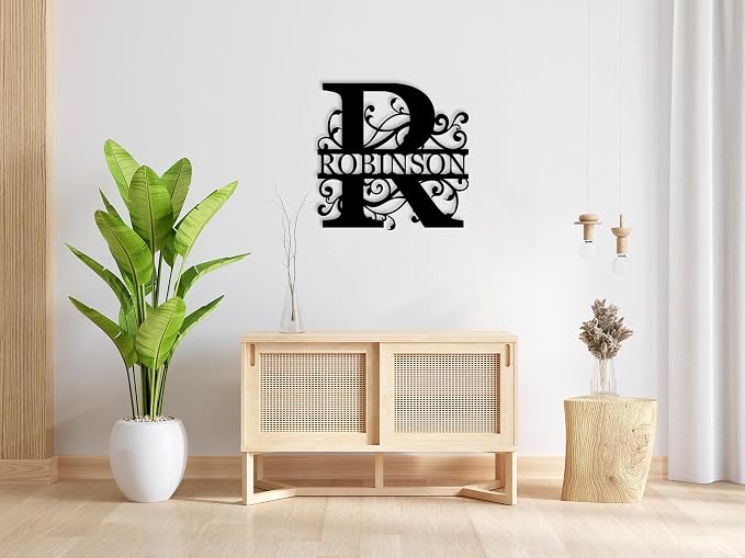 Personalized Family Name Sign Custom Last Name Metal Wall Decor, Monogram Initial Letter Sign with Elegant Scroll Design, Split Letter Family Name Wall Art, Rustic Farmhouse Home Decoration, Front Door Porch Decor, Wedding Gift, Housewarming Gift