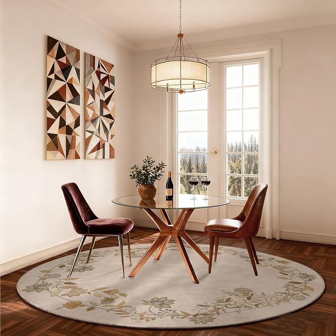 Washable Bedroom Round Rug 4ft: Living Room Circle Rug Stain Resistant Non Slip Low Pile Soft Faux Wool Small Area Rugs for Bedroom Kitchen Entryway Kids Room Bathroom Entrance Nursery Dorm Office