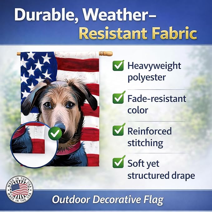 Caroline's Treasures CK6562CHF Huntaway Dog American Flag House Flag Large Porch Sleeve Pole Decorative Outside Yard Banner Artwork Wall Hanging, Polyester, House Size, Multicolor