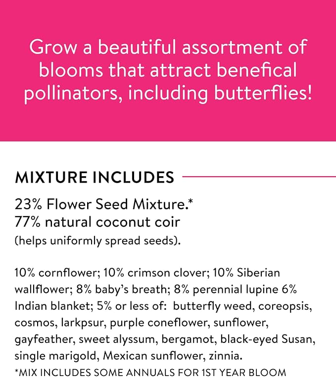Burpee Wildflower Mix Monarch Sanctuary Seeds | 25,000 Non-GMO Seeds, 3 Types of Butterfly Weed Plus Cornflower, Lupine, Echinacea, and More | Pollinator Garden Attracts Monarch Butterflies