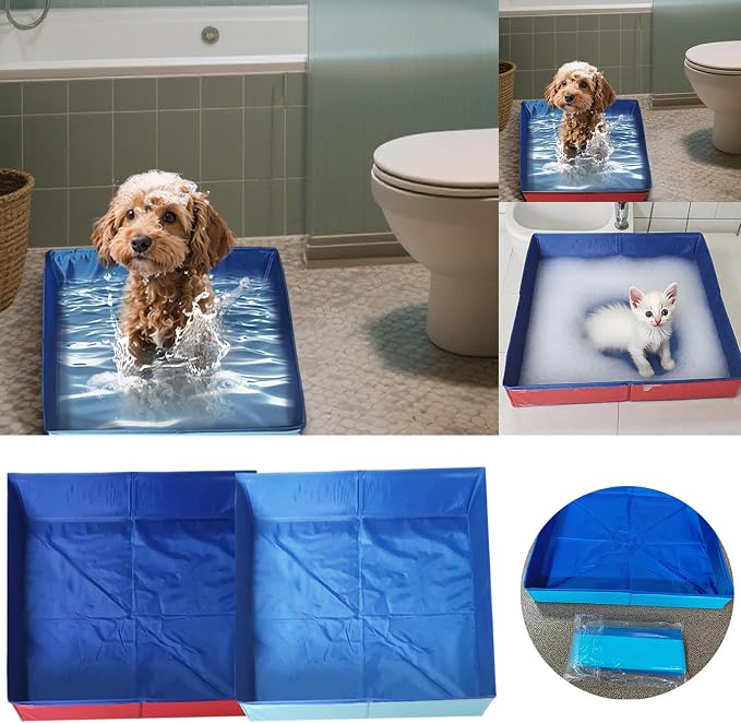 Foldable Pool for Dog Paddling, Foldable Dog Swimming Pools, 50x50x10cm, Pet Bath Pool for Indoors Outdoors, Square, Save Space (Red)