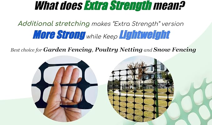 PotatoLife Plastic Mesh Fence, Extra Strength 4'x50' Roll with 50 Zip Ties, Resuable Temporary Netting for Garden Fencing, Snow Fencing, Animal Barrier, Poultry, Deer, Dog, Construction, Black