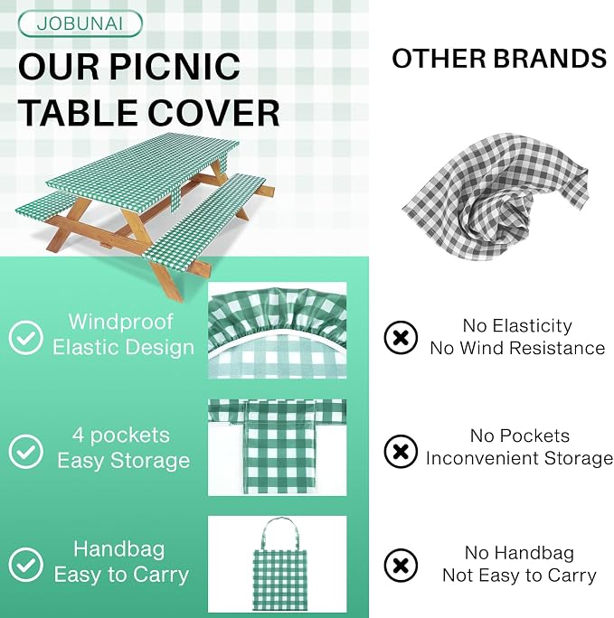 Jobunai 3 Piece 72x30 Inch Fitted Elastic Heavy Duty Picnic Table Cover with Bench Covers RV Accessories for Outside Inside Summer Fall Party Decor Unique Gifts for Coworkers Friend Teacher Sister