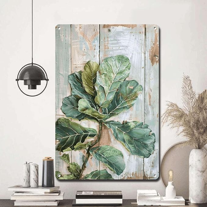 Metal Sign Tin Sign Vintage Wall Art Rustic Elegance Fiddle Leaf Tin Sign for Indoor Plant Lovers Home Decor and Easy Installation Signs for Garden for Bar 8×12 Inches