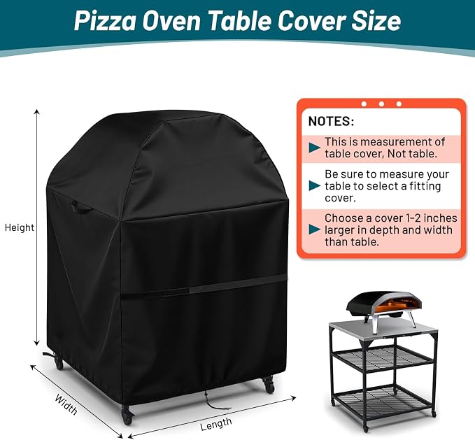 Outdoor Pizza Oven Table Cover for Feasto Large Movable Pizza Oven Table, Waterproof Outdoor Grill Table Covers Pizza Oven Stand Covers (Cover Only) - 37''Lx29''Wx52''H / 92x72x132 cm, Black
