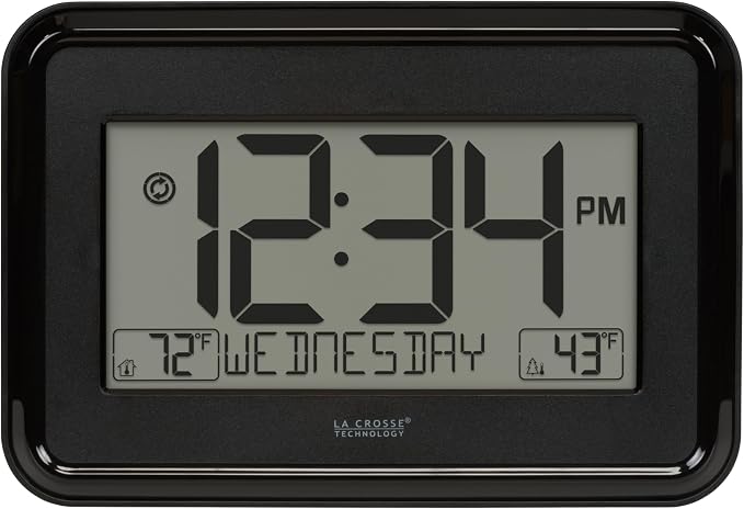 La Crosse Technology 513-1412 Black Digital Wall Clock with Indoor & Outdoor Temperature