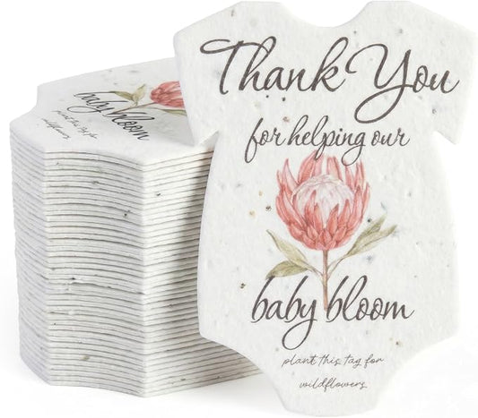 15pcs Protea Onesie-Shaped Gift Tags with Wildflower Seeds - Writable Gift Wrap Tags for Baby Showers, Mother's Day Present, Party Favors, DIY Crafts, & Earth Day Decorations