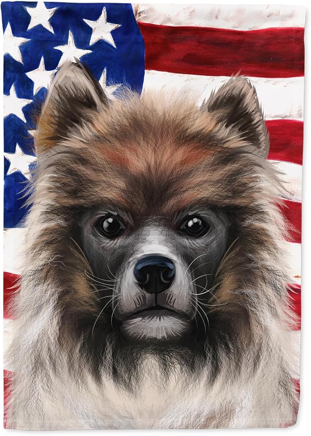 Caroline's Treasures CK6510GF Elo Dog American Flag Garden Flag Mailbox Flag Decorative Yard Flag Banner Outside Patio Artwork Yard Flower Beds, Garden Size, Multicolor