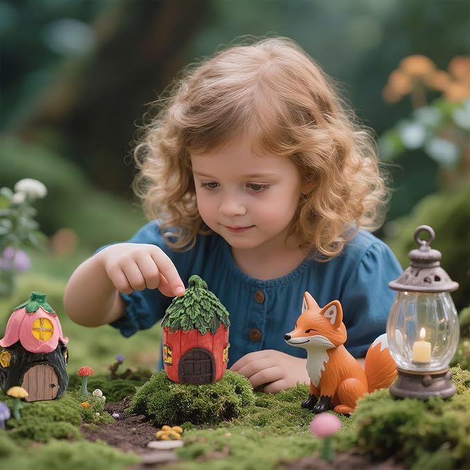 Nicunom 4 Pack Fairy Garden House, Miniature Mushroom House Resin Fairy House Statues Indoor/Outdoor Figurine Fairy Garden Accessories for Micro Landscape Lawn Yard Decor Gift