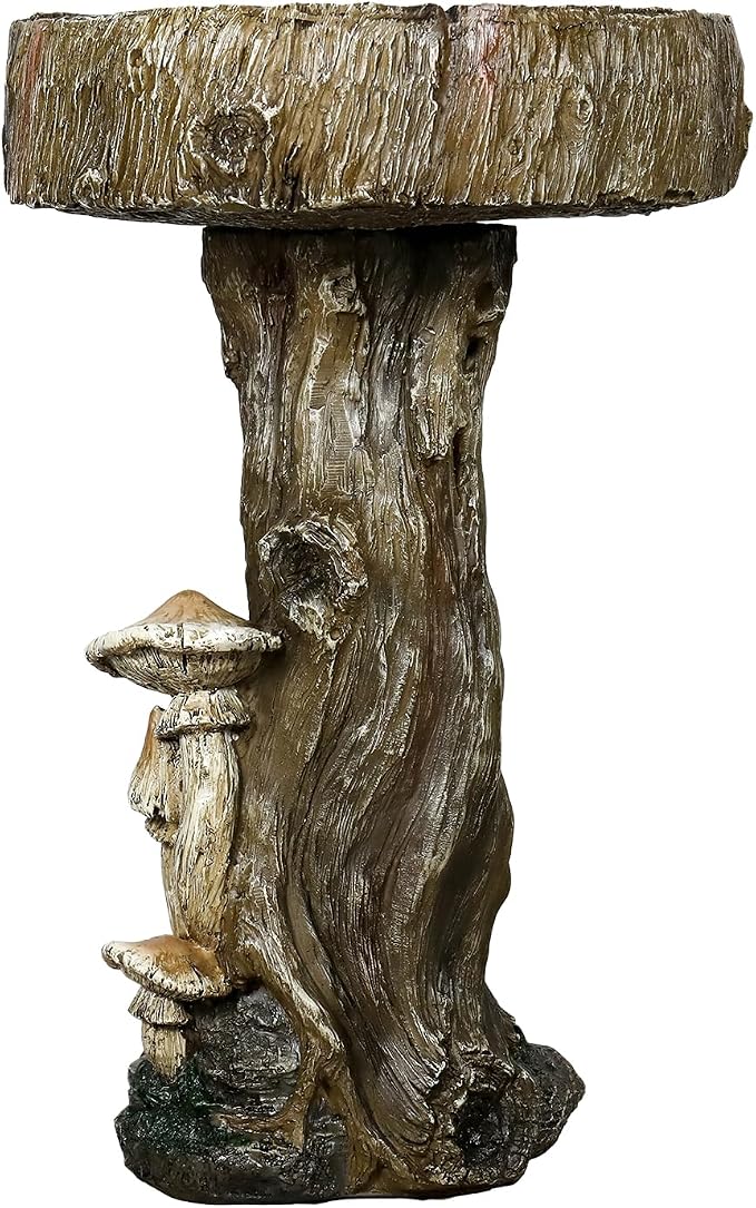 Hamiedun Bird Baths for Outdoor - 24.8" Tall Pedestal Resin fiber, Woodland Tree Trunk Decoration Yard Statue，Pedestal Birdbaths for Outdoors, Garden, Patio, Lawn, Backyard (24.8''H)