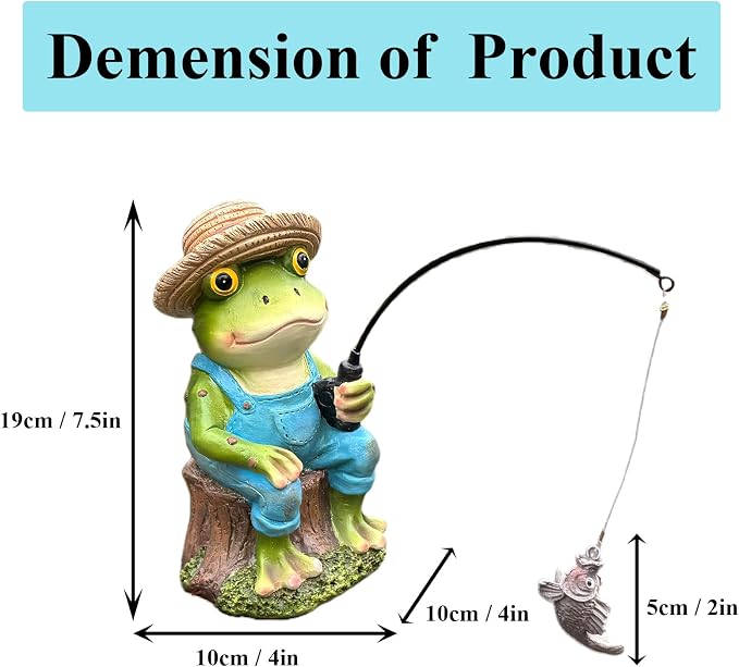 Outdoor Frog Statue Garden Koi Pond Decoration, Resin Frog Decor for Yard 7.1'' Fishing Statue Patio, Lawn Garden Decorative, Fishing Animals for Waterfalls or Koi Pond Additioanl, Mother's Gift