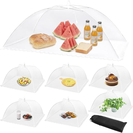 7 Pack Mesh Food Covers for Outside - 1 Extra Large (40 x 24 in) & 6 Large (17 x 17 in) Food Tents, Collapsible and Reusable Food Covers for Outdoors Picnic, BBQ, Camping, Party Supplies