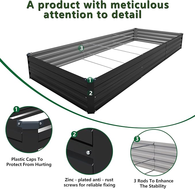 2PCS 12x4x1ft Galvanized Raised Garden Kit,Metal Planter Box,Black | Outdoor Elevated Metal Planter Box For Vegetables, Flowers & Herbs. Rustproof Galvanized Steel, Open Drainage, Easy Assembly