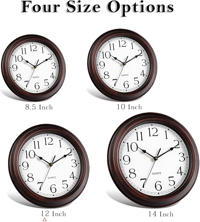 KECYET 12 Inch Wall Clocks Battery Operated Silent Non-Ticking Wall Clock Vintage Retro Rustic Style Decorative for Living Room Kitchen (Bronze)