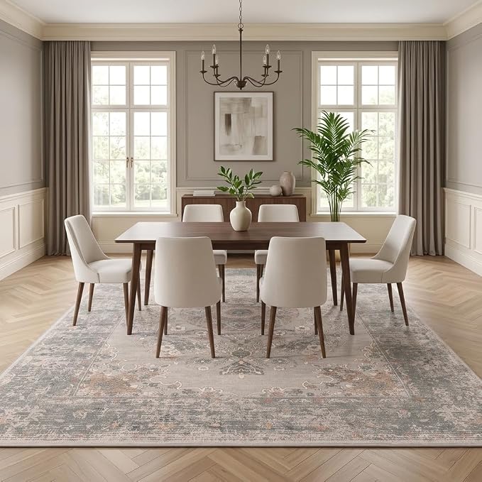 RUGIXE 8 x 10 ft Gray/Taupe Vintage Persian Washable Living Room Area Rug