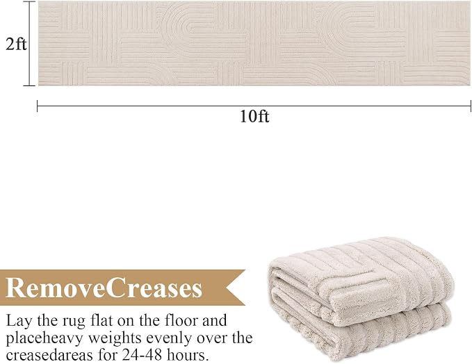 SHACOS Soft Cozy Fluffy Arch Pattern High-Low Pile Runner Rugs 2'x10' Non Slip Washable Scandinavian Minimalist Rug Runner Modern Geometric Carpet for Living Room Bedroom Bathroom Hallway, Beige