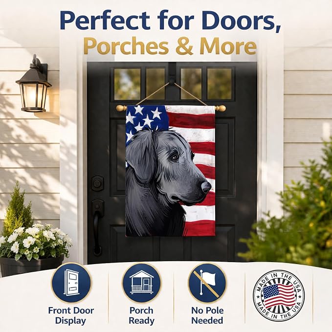 Caroline's Treasures CK6526CHF Flat-Coated Retriever American Flag House Flag Large Porch Sleeve Pole Decorative Outside Yard Banner Artwork Wall Hanging, Polyester, House Size, Multicolor