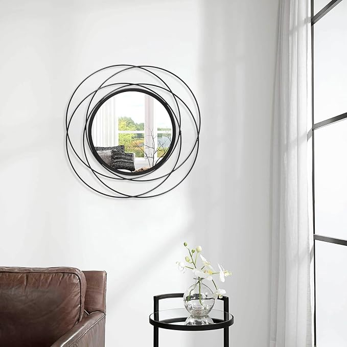 Decorative Mirrors Black Circle Mirror - 20 Inches Round Mirror with Metal Frame, Modern Wall Hanging Mirrors for Living Room, Bedroom, Bathroom, Entryway Black