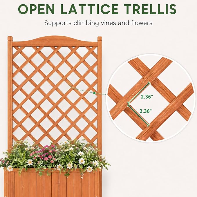 2 Pack Trellis Raised Garden Bed with Wheels, 50" Tall Wooden Planter Box with Trellis, Lattice Privacy Screen with Drainage Holes for Patio Balcony Garden