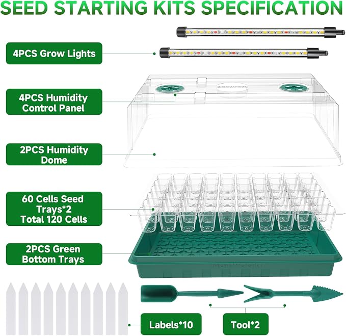 Seed Starter Trays with Grow Lights, Grow Lights for Seed Starting Kit, Timming Set, Indoor Plant Growing Kit for Gardeners, Germination Trays Kits, Gardening Gifts for Women, Mom Gifts