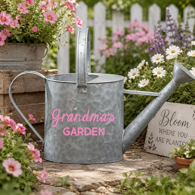 Personalization Universe Galvanized Garden Metal Watering Can - Customizable 144 oz. Indoor/Outdoor Garden Watering Pot with Sprinkle Nose, Gardening Gift for Mother's Day, Mom or Grandma Gift