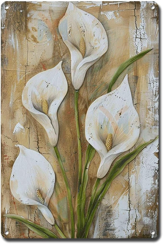 Metal Sign Tin Sign Vintage Wall Art Serene Peace Lily Tin Sign for Vintage Wall Decor Shabby Chic Style and Distressed Wood Panels Tin Signs for Garden for Bar 6×8 Inches