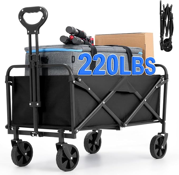 EVLIQUIL Collapsible Foldable Wagon,Wagons Carts Foldable with Wheels,Utility Grocery Folding Beach Wagon for Sand Garden Sports Shopping Outdoor.