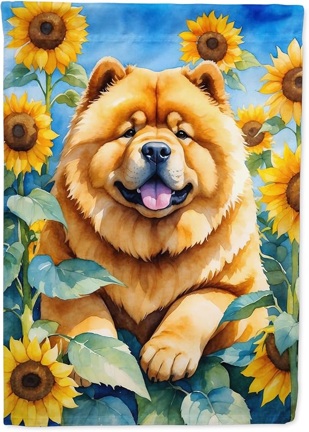 Caroline's Treasures DAC6055CHF Chow Chow in Sunflowers House Flag Large Porch Sleeve Pole Decorative Outside Yard Banner Artwork Wall Hanging, Polyester, House Size, Multicolor
