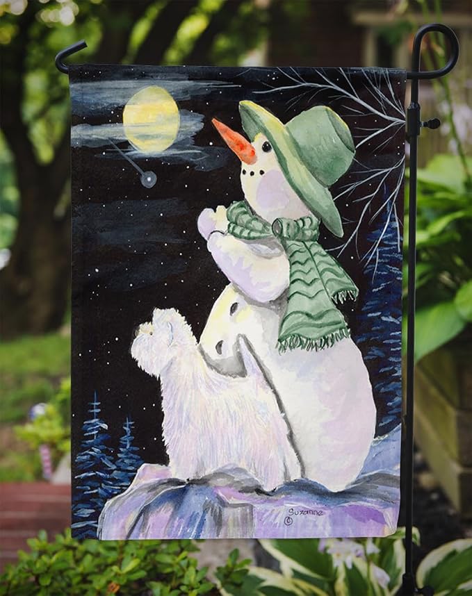 Caroline's Treasures SS8797GF Snowman with Westie Garden Flag Mailbox Flag Decorative Yard Flag Banner Outside Patio Artwork Yard Flower Beds, Garden Size, Multicolor