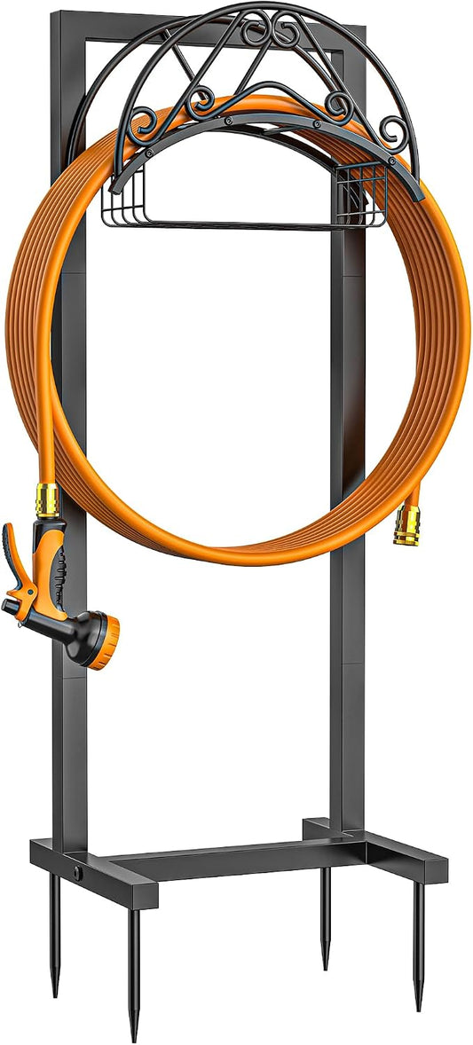 Garden Hose Holder - Upgraded Water Hose Holder Holds 150FT Hose, Heavy Duty Metal Hose Stand, Detachable Hose Storage Rack for Lawn & Yard